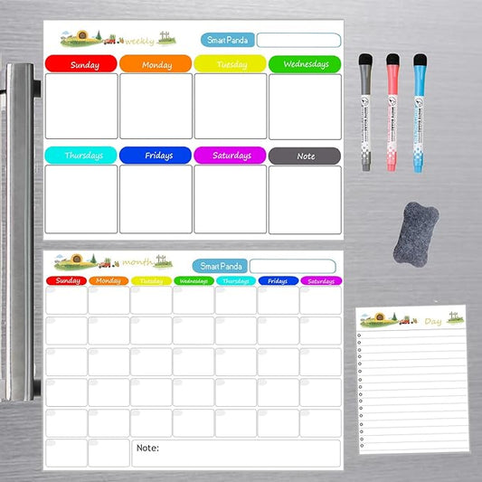 Magnetic Dry Erase Calendar for Refrigerator，Fridge Calendar Magnet Combo - Ideal for Dry Erase, Magnetic Calendar, and Home Decor