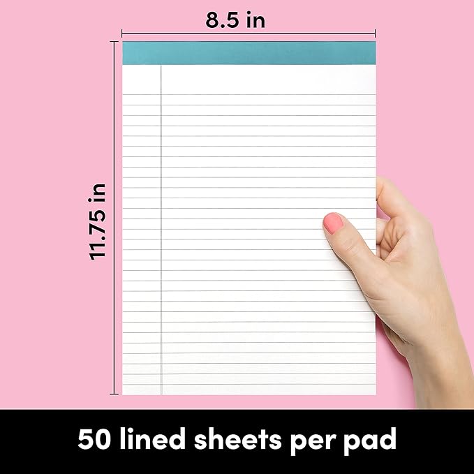 PAPERAGE Lined Legal Pads, (Rainbow), 6 Pack, 50 Sheets Each, Wide/Legal Ruled, Note Pads, Paper, 8.5 inches x 11 inches