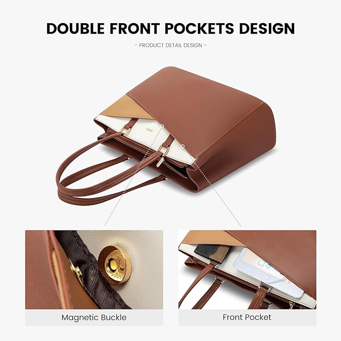 LOVEVOOK Laptop Tote Bag for Women, Office Work Bag Briefcase fit for 15.6 inch Laptop, Large Capacity Teacher Computer Bag Handbag Brown/Apricot/Beige