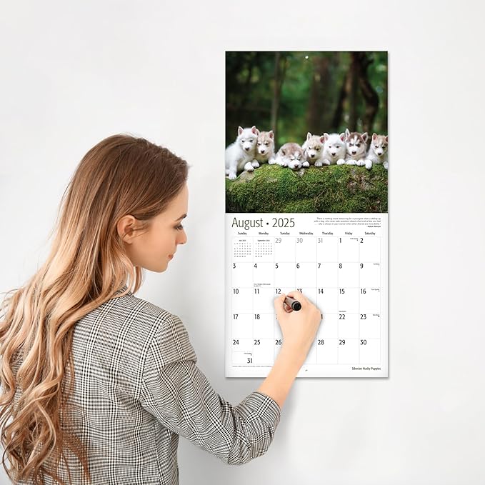 RED EMBER Siberian Husky Puppies 2025 Wall Calendar 12 Month | 12" x 24" Open | Thick & Sturdy Paper | Giftable | Calendar 2025