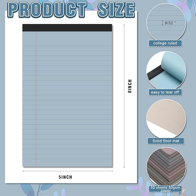 Lincia 12 Pcs 5" x 8" Colored Note Pads Mini Legal Pads Ruled 50 Sheets Per Micro Writing Pads Perforated and Lined for College Office Supplies (Dreamy Colors)