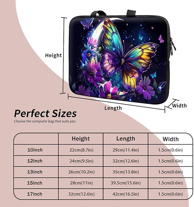 Laptop Sleeve Case Bag 15 inch, Color Moon Butterfly Slim Carrying Case Durable Handbag Travel Laptop Bag for 15 inch MacBook Air M3/M2/15 Pro/Surface Laptop 7/6/5/4/3/ Dell XPS 15 Plus