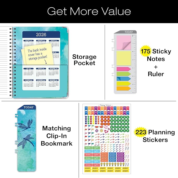 HARDCOVER 2025 Planner, 8.5"x11": 14 Months (November 2024 - December 2025), Daily Weekly Monthly Planner, Yearly Agenda, Bookmark, Pocket Folder and Sticky Note Set (Dragonflies)