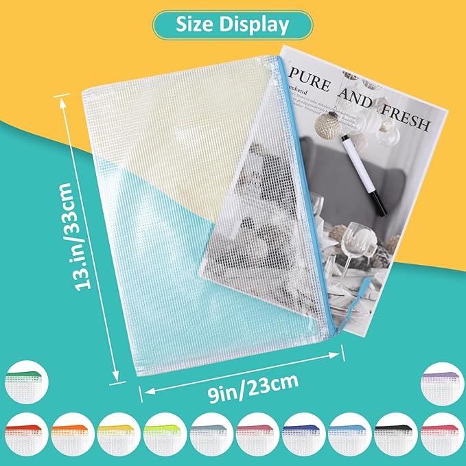 12pcs Mesh Zipper Pouch Bags, A4 Puzzle Bag (12 Colors, 12 Packs) for Organizing, Classroom Must Have Storage Bag, File Bags for School, Board Games and Office Supplies