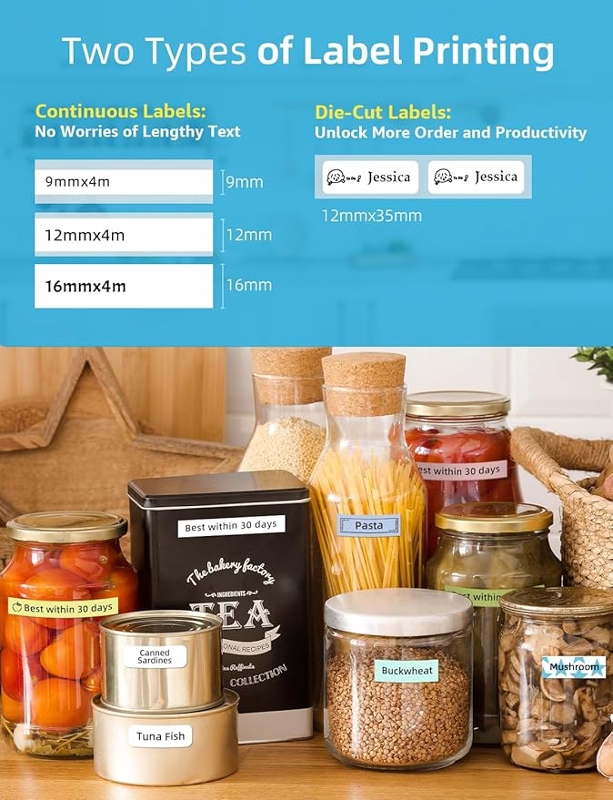 MakeID Label Maker Tape - Self-Adhesive Sticker Label Tape Refill Compatible with MakeID L1 Label Machine - Waterproof 6-Layer Laminated Film, Split-Back Design, 0.63"x13' (16mm x 4m)