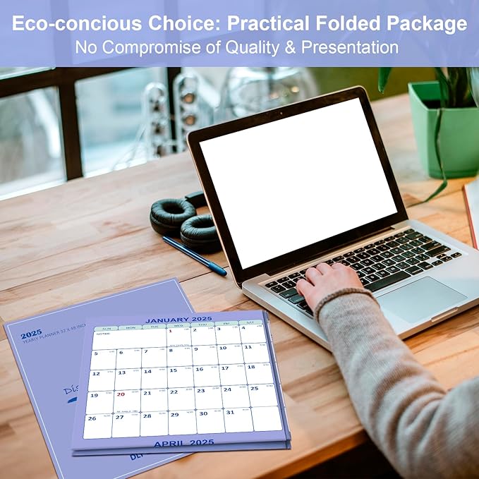 32" x 48" 2025 Wall Calendar, Folded Wet & Dry Erase Wall Calendar 12 Month, Annual Yearly Planner Yearly Laminated Calendar 2025 Horizontal/Vertical, with Julian Dates…