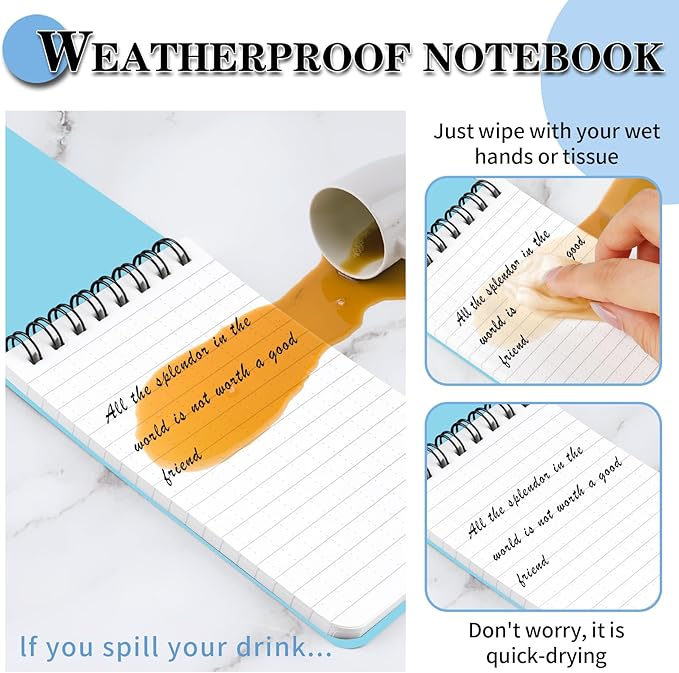 Waterproof Notebook, 4 Pack Top-Spiral Pocket Notepad, 3" x 5" Weatherproof NotePad, All Weather Police Pocket Notebook Little Memo Steno Note Pads for Outdoor Office School Recording, Black