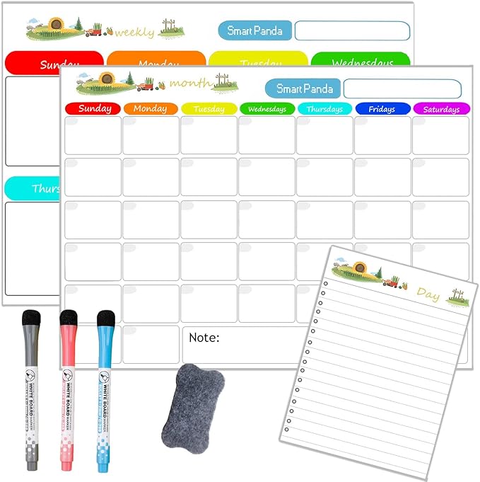 Magnetic Dry Erase Calendar for Refrigerator，Fridge Calendar Magnet Combo - Ideal for Dry Erase, Magnetic Calendar, and Home Decor