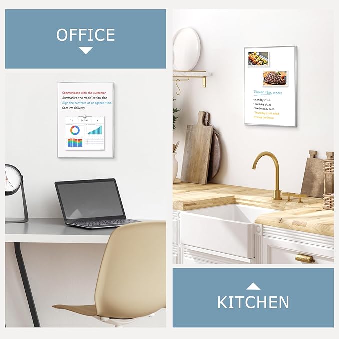 Small Whiteboard, 16'' x 12'' Magnetic White Board Dry Erase Board for Wall, Hanging Silver Aluminum Frame Wipe Board for Home, Office, School