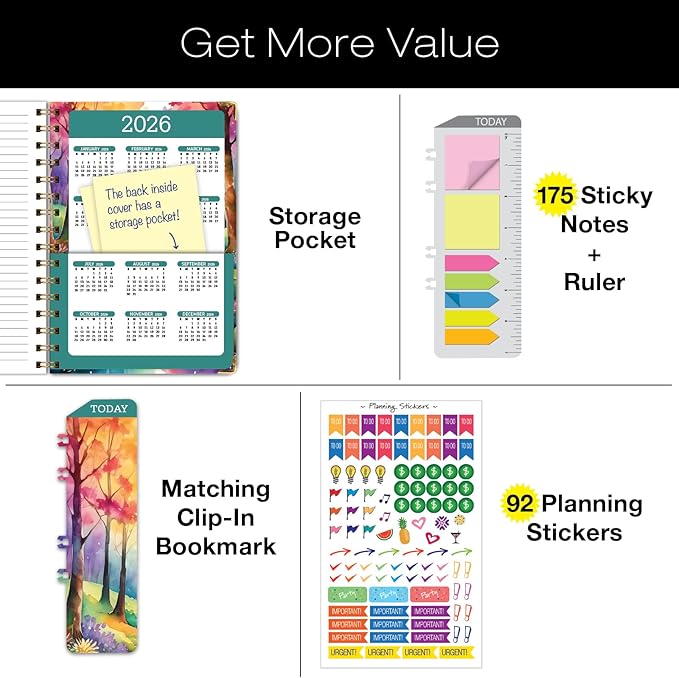 HARDCOVER 2025 Planner, 5.5"x8": 14 Months (November 2024 - December 2025), Daily Weekly Monthly Planner, Yearly Agenda, Bookmark, Pocket Folder and Sticky Note Set (Rainbow Trail)