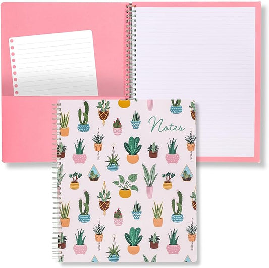 Steel Mill & Co Cute Large Spiral Notebook College Ruled, 11" x 9.5" with Durable Hardcover and 160 Lined Pages, Succulent