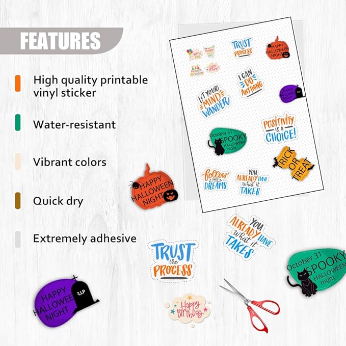 Uinkit Glossy Sticker Paper for Inkjet Printer Printable Vinyl White Cricut Waterproof Permanent Adhesive Waterproof Car Bumper Sticker 8.5x11 inches Letter Size 20 Sheets Label…