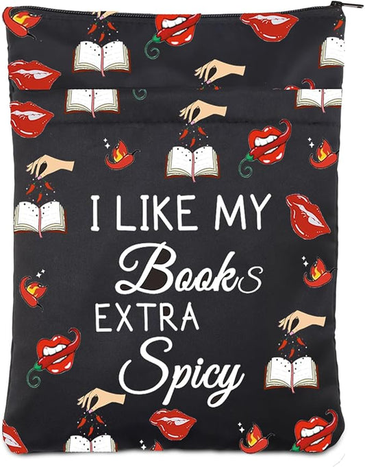 LQRI Spicy Book Lover Book Sleeve with Zipper Smut Slut Gift I Like My Books Extra Spicy Smut Reading Book Sack Bookish Gift