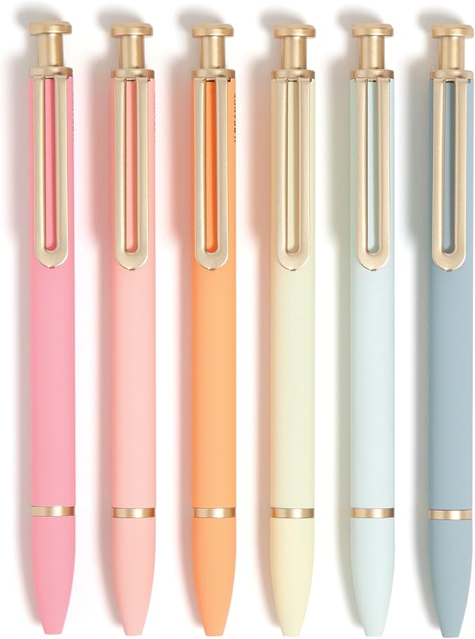 U Brands Monterey Ballpoint Pens, 6 Count, Bright Pastels, Soft Touch, Gold Details, Bold (1.0 mm) Point, Black Ink