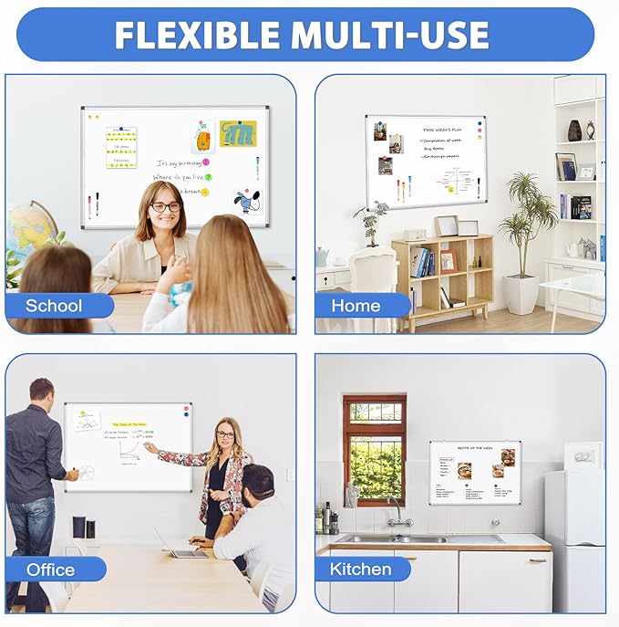 WALGLASS 3 Pack White Board, 36" x 24" Double-Sided Dry Erase White Board for Wall, Hanging Mounted Whiteboard, Horizontal or Vertical Silver Aluminium Frame for Home, School, Office, Kitchen