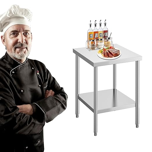 Stainless Steel Table for Prep & Work 24 x 24 Inches, NSF Commercial Heavy Duty Food Prep Worktable with Undershelf for Restaurant, Home and Hotel Christmas Preparation Table