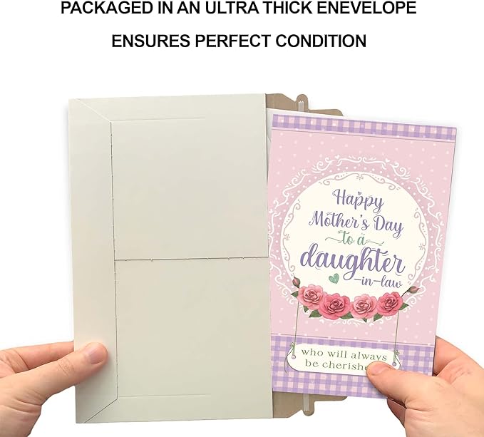 Prime Greetings Daughter In Law Mother's Day Card, Made in America, Eco-Friendly, Thick Card Stock with Premium Envelope 5in x 7.75in, Packaged in Protective Mailer