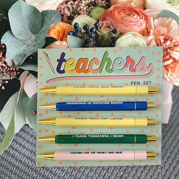 Funny pens,5-Count,Black Ink,Medium Nib 1.0mm,Funny Office Gifts for Coworkers,Personalized Pens Vibrant Funny Quotes Swear Word Daily Pen (Teacher Pens)