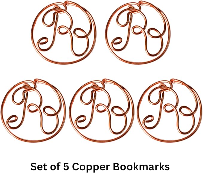 Personalized Initial Copper Bookmark, Set of 5, Handmade Copper Gift for Her, Him, Couple on Birthday, Wedding Anniversary, Alphabet Bookmark (R)