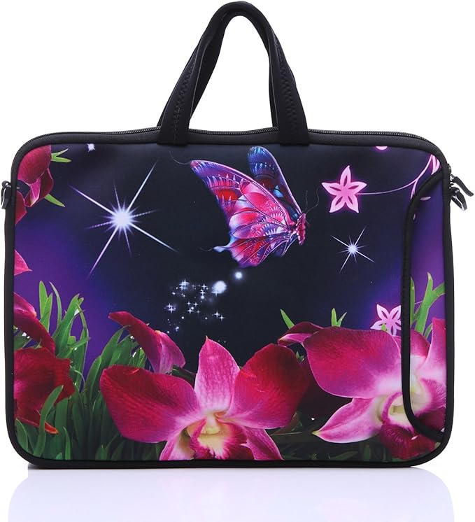 11-Inch to 12-Inch Neoprene Laptop Sleeve Case Bag with shoulder strap For 11", 11.6", 12" Ultrabook/Acer/Asus/Dell/HP/Toshiba/Lenovo/Chromebook (Pink flower)