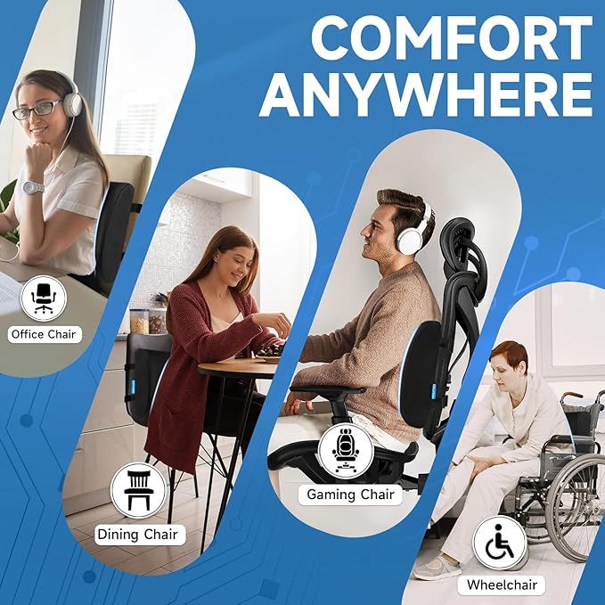 Lumbar Support Pillow for Office Chair, Memory Foam Office Chair Back Support,Lower Back Pillow for Car Seat, Back Pain Relief, Back Pillow for Chair with Adjustable Strap and Mesh Washable Cover