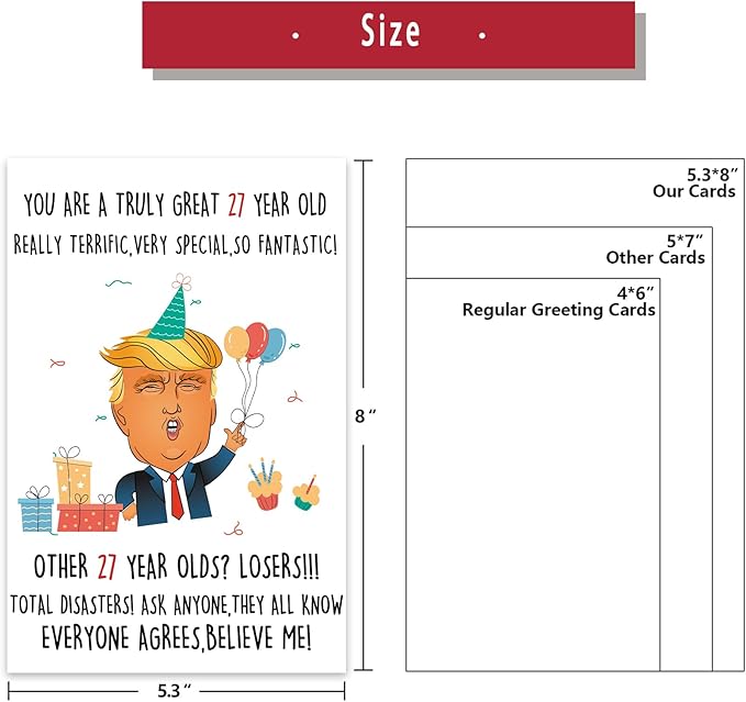 Humorous Trump 27th Birthday Card, Funny 27 Year Old Birthday Gifts for Men Women,Best 27th Donald Birthday Decorations Gifts for 27 Year Old Him Her
