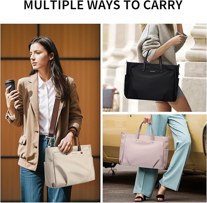 Laptop Tote Bag 15 Inch, Computer Shoulder Bag Large Work Tote Bag for Women, Laptop Carrying Case Stylish Handbag for Business Travel (Pinkish Grey)