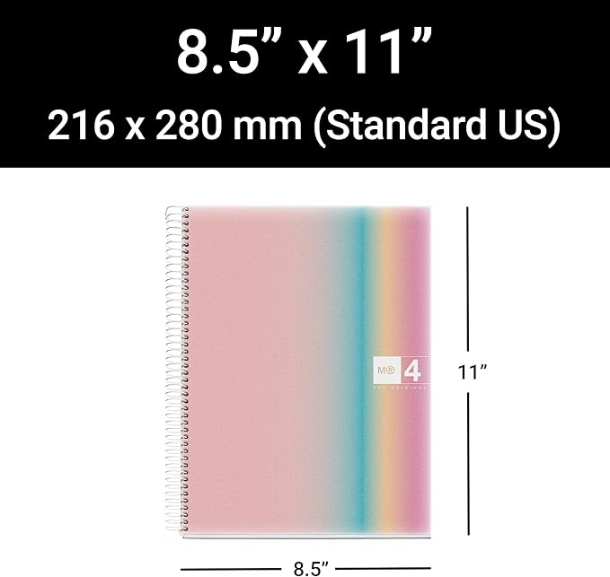 M MiquelRius, Lined 4 Subject Notebook, 11" x 8.5", 120 Perforated Sheets, Colored Sections, 3 Hole Punched,West Bay Design Cardboard Cover