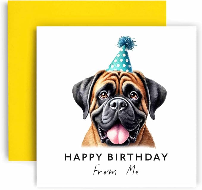 Huxters Birthday Card from the Dog – Mastiff - Happy Birthday to Dog Mum and Dog Dad – Birthday Card from the Dog to Friends Family First Birthday (Mastiff)