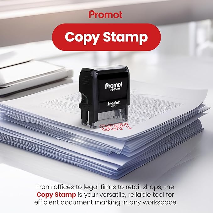 Promot Copy Self Inking Rubber Stamp - Refillable Copy Stamper - Business, Bookkeeping, Ordering, Accounting, Work, Office Stamps - Red Ink