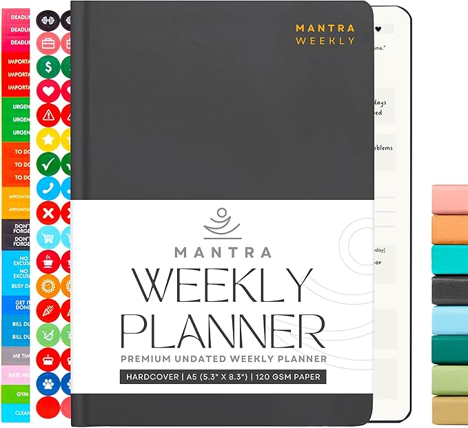 2025 Planner, Daily Journal & Gratitude Journal All-In-One with To Do List, Self Care Prompts & Habit Tracker - 5.8 x 8.3 - Black
