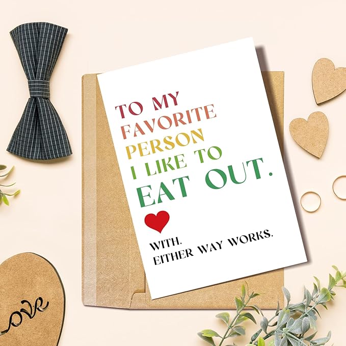 Funny Anniversary Card for Husband Wife, Dirty Birthday Card from Boyfriend Girlfriend, Naughty Valentine's Day Card for Him Her, To My Favorite Person I Like To Eat Out