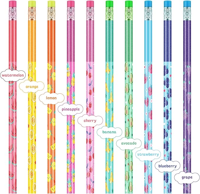 Leinuosen 30 Scented Cartoon Fruit Pencil Toppers with 12 Eraser