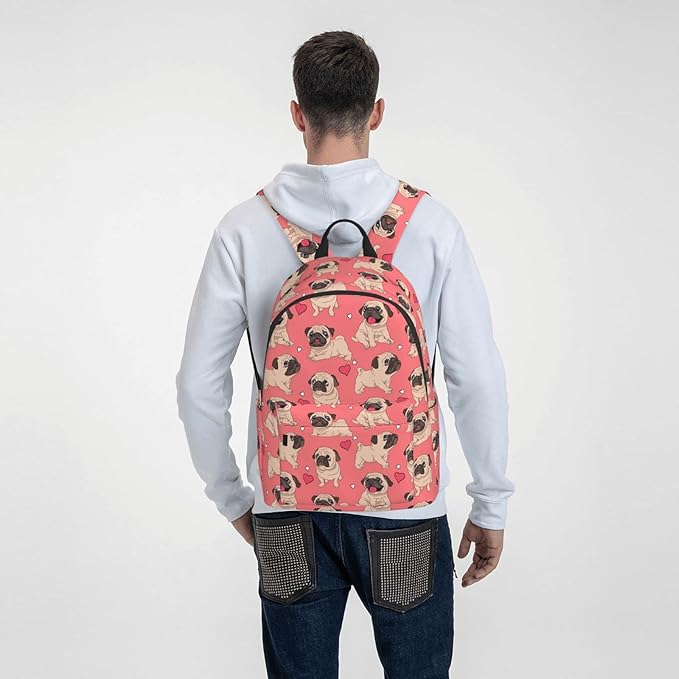 16 inch backpack Cartoon Pugs Puppies Laptop Backpack Full Print School Bookbag Shoulder Bag for Travel Daypack