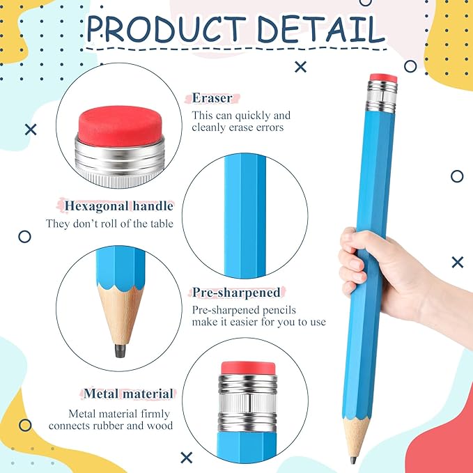 2 Pcs 16 Inch Pencils Wooden Jumbo Pencils Giant Wooden Pencils Funny Big Pencil with Cap Eraser Large Pencil Fun Novelty Gifts for Kids School Kindergarten Home Office Supplies(Blue)