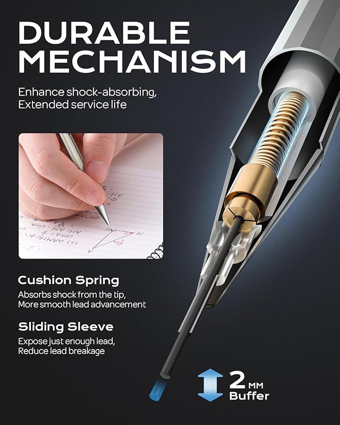 Nicpro 37PCS Metal Mechanical Pencil Set, 8PCS Drafting Pencil 0.5, 0.7, 0.9 mm & 2mm Lead Pencil Holder For Sketching Drawing With 20 Tube (6B 4B 2B HB 2H 4H Colors) Lead Refill Eraser -With Case