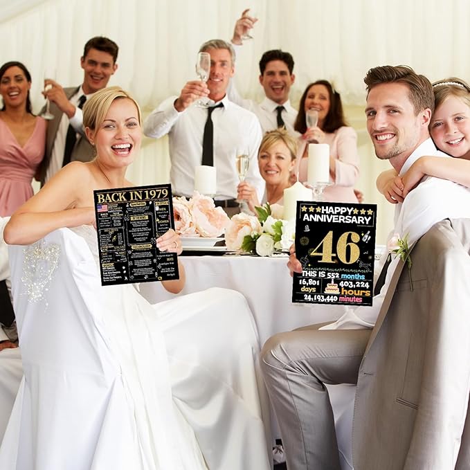 Joycard 46th Anniversary Card for Women Men, Gold Wedding Card for Wife Husband, Sweet Marriage Decorations Gifts for Couple, Perfect for Her Him on Anniversary Day, Back in 1979