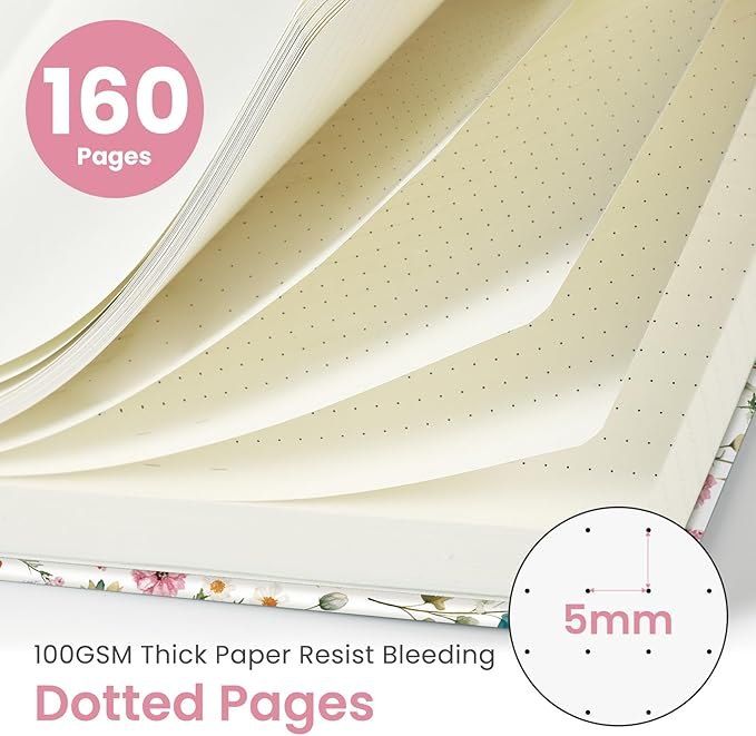 Bullet Dotted Journal Notebook for Women & Men, Hardcover Leather Journal for Writing, A5 Bullet Journaling Notebook for Work & Sketching, Perfect for Office School Home Supplies, 160 Pages, Garden