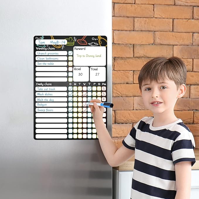 CLEVER CLEAN Magnetic Dry Erase Chore Chart - 8.5"x12" Behavior Responsibility Chore Board for Kids, Teenagers, Adults - 6 Extra Fine Point Markers Included - Shipped Flat