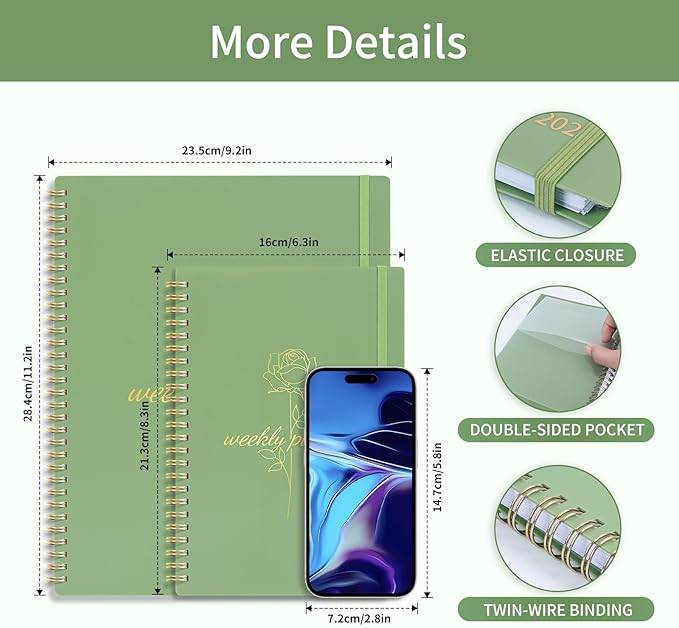 2025 Planner Weekly and Monthly, Calendar Planner with Monthly Tabs, 2025 Weekly Planner from Jan 2025 - Dec 2025, Weekly Monthly Planner with Spiral Binding- 8.5" x 11", Green