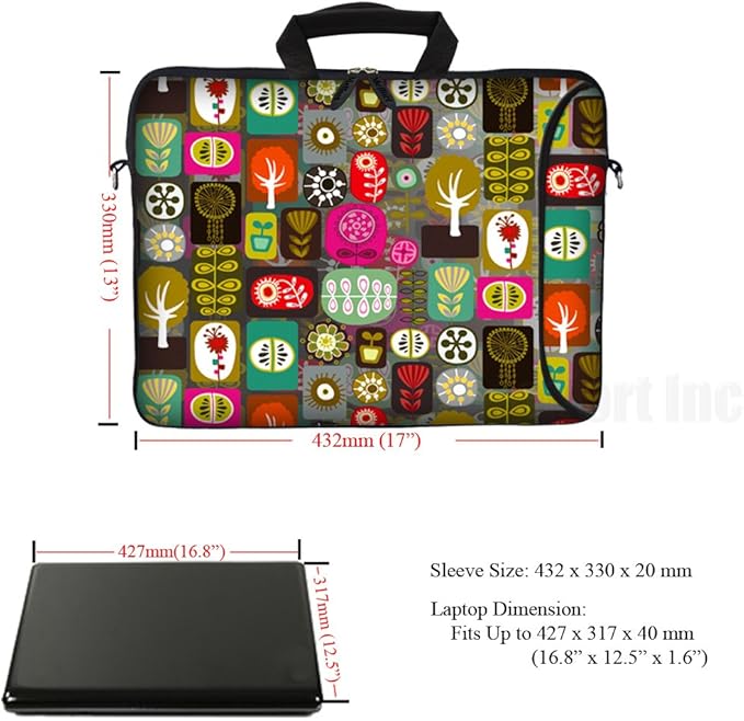 Meffort Inc 17 Inch Neoprene Laptop Bag with Extra Side Pocket, Soft Carrying Handle & Removable Shoulder Strap Fit 16" to 17.3" Size - Colorful Symbols