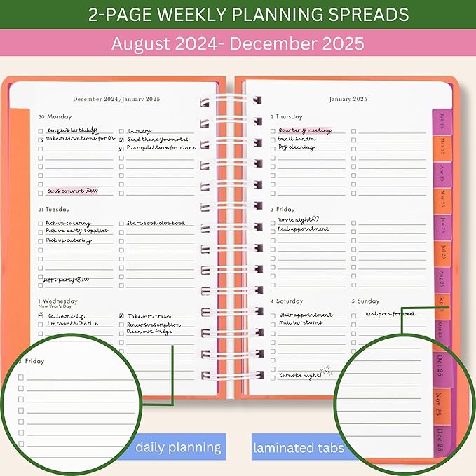 Kate Spade New York Medium Weekly and Monhtly Planner August 2024 - December 2025, Hardcover Spiral Agenda, Daily Planner with Monthly Calendar, Stickers, & Pockets, Your Lucky Day
