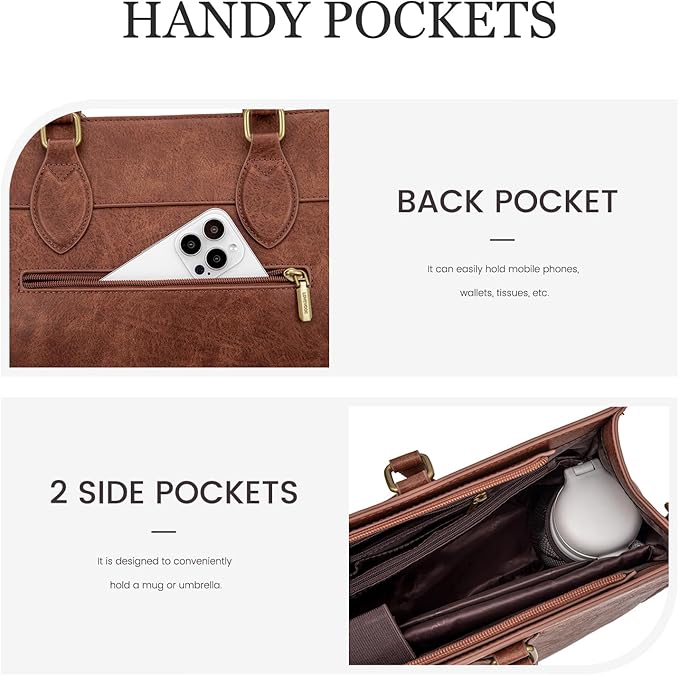 LOVEVOOK Laptop Bag for Women, 15.6 inch Laptop Tote Work Bag Purse, Large Waterproof Leather Computer Briefcase for Office, Reddish Brown