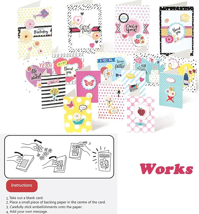 Huralona Handmade DIY Greeting Card Kits includes 16 Blank Cards 16 Colorful Envelopes with Decoration Accessories for Craft Birthday Thanksgiving Christmas Wedding Invitation Card Making Pink