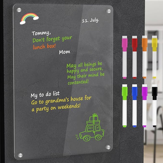 Magnetic Acrylic Calendar for Fridge,1 Pack 9"x13" Clear Fridge Calendar Dry Erase Magnetic Planning Boards Set(Blank Memo Board_Shu)