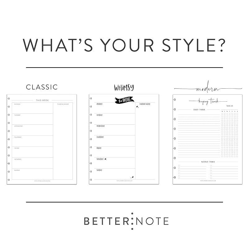 BetterNote Horizontal Undated Calendar Refill Pages for Disc Notebook, fits The Happy Planner, Discbound Levenger Circa, Staples Arc, TUL (Modern- 6 months, 8-Disc, 5.5"x8.5")