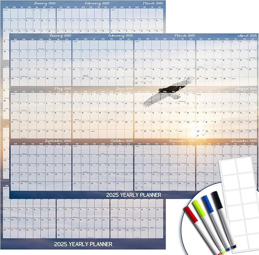 32" x 48" 2025 Wall Calendar Dry Erase - Large Scenery Background Calendar Wet & Dry Erasable Laminated Reversible, Horizontal/Vertical (2025 Flying-eagle Wall Calendar)