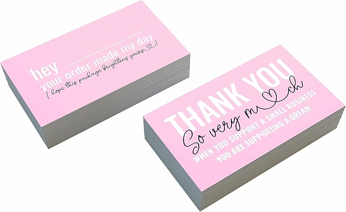 ITZAMNA Thank you for supporting small business cards Customer appreciation note cards Pink Script with Heart Pack of 100