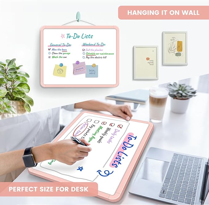 Small Double-Sided White Board Dry Erase Board For Wall, 14"x11" Hanging Whiteboard for Door, Mini Dry Erase Board with a black dry erase marker, Small Whiteboard for Kids Students, Back To School, Pk