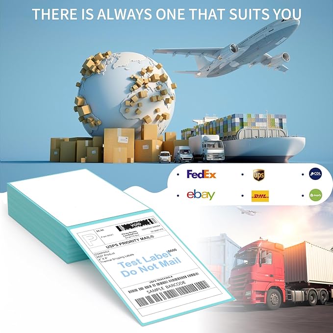 9527 Product Fanfold 4 x 6 Direct Thermal Labels with Blue Background Paper Perforated Shipping Labels for Thermal Printers, 100 Label per Stack, 1 Stack